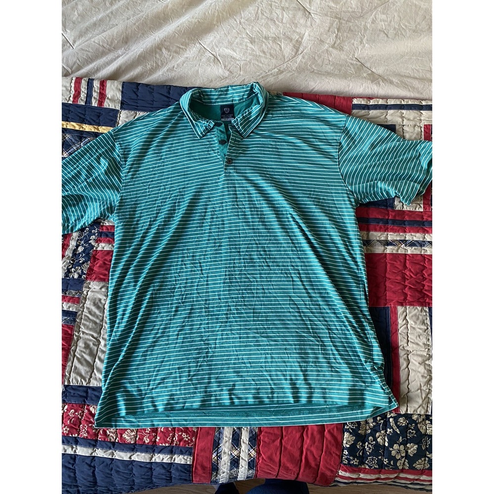 NIKE Golf Polo Shirt DRI FIT UV Mens Sz XXL Green White Striped Polyester Blend